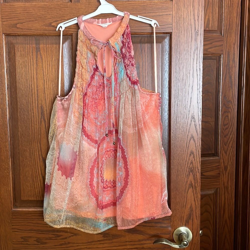 ADIVA coral and blue shimmery top. Size L